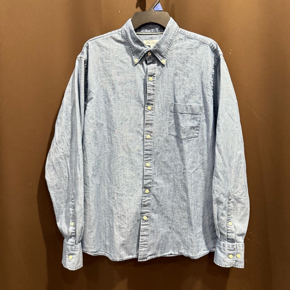 Men’s Peter Millar Tamworth Chambray Cotton-Blend Sport Denim Shirt Size Lg EUC